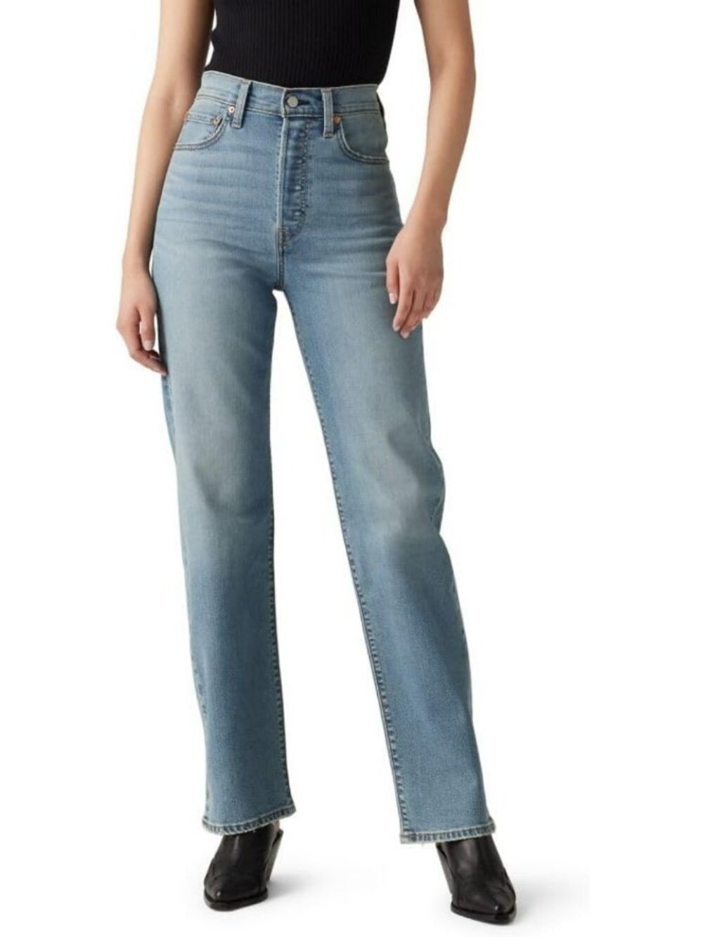 High-Waisted Ribcage Straight Leg Full Length Jeans for Women - Stylish